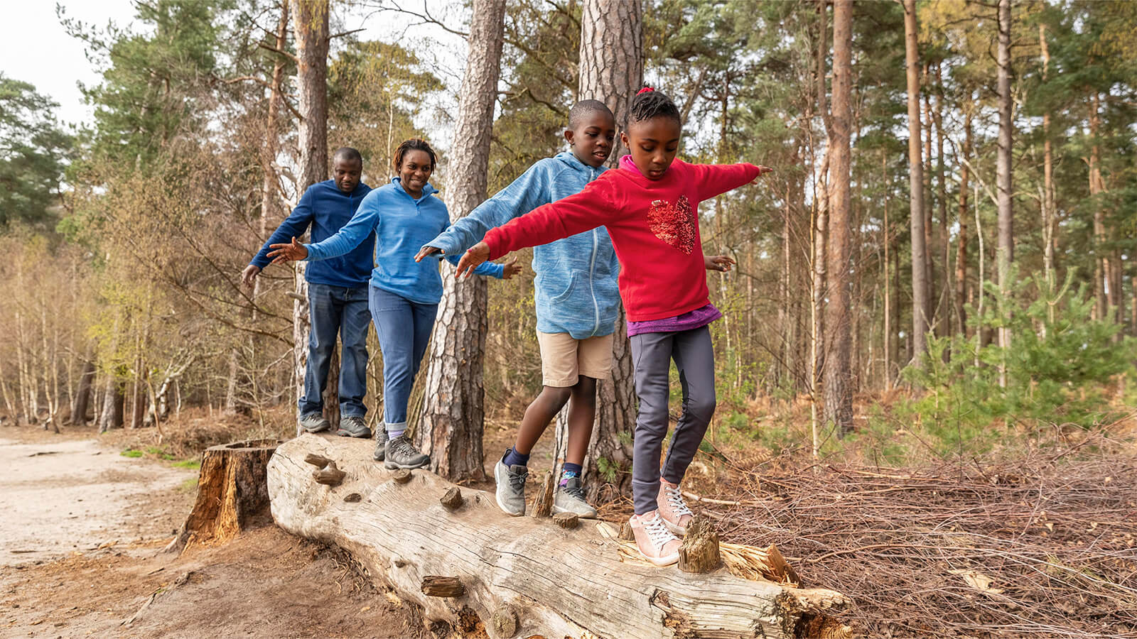 Family hiking on foot